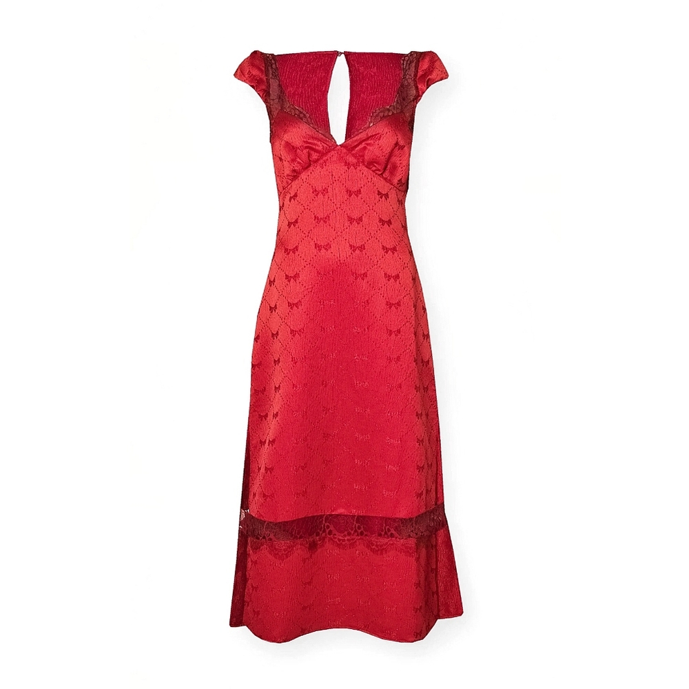 Free People Foolish Heart Bow-Pattern Lace Red Midi Dress - Picture 2 of 13